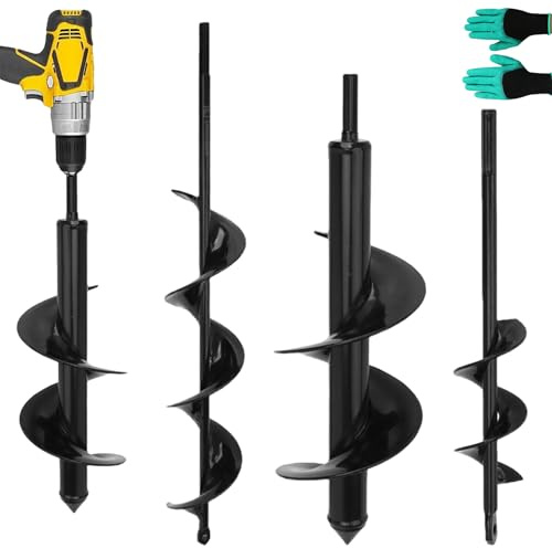 3 punte per trapano a batteria, per avvitatore a batteria, trapano da giardino, per trapano, per avvitatore a batteria, con paio di guanti per scavare coltellare, 8 x 30 cm, 4 x 22 cm, 4 x 42 cm