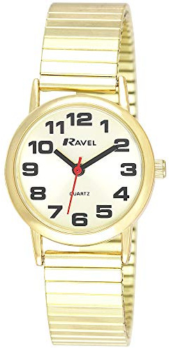 Ravel Unisex Easy Read Watch with Big Numbers on Stainless Steel Expander Bracelet