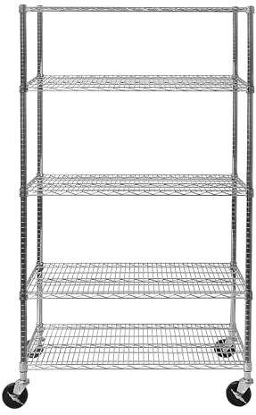 Seville Classics UltraDurable Heavy Duty NSF Solid Steel Wire Rack Storage Unit Organizer for Garage, Warehouse, Office, Restaurant, Classroom, Kitchen, 5-Tier Shelving, 48 W x 24 D