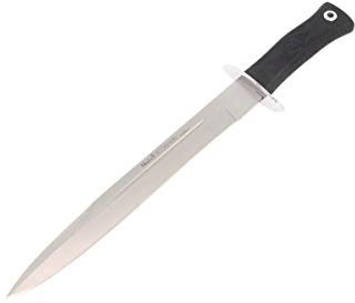 Muela Cuchillo SCORPION-26G hoja de acero ACX-380 de 26 cm y empuñadura de goma para Caza, Pesca, Supervivencia y Bushcraft Realizado en Ciudad Real + Portabotellas de regalo