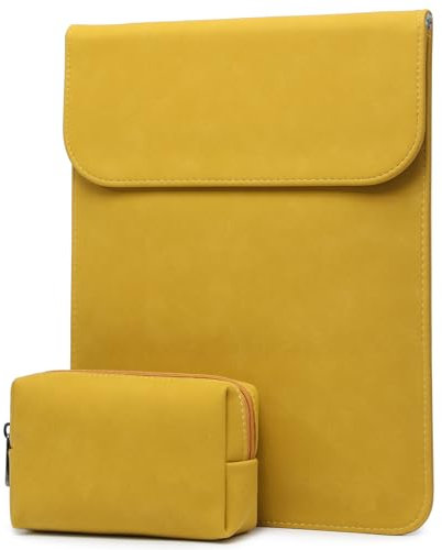 HYZUO 13,3-14 Zoll Laptophülle für MacBook Pro 14 M5/M4/M3/M2/M1 Pro/Max 2026-2021, 13,3 MacBook Air/Pro, 13,5-13,8 Surface Laptop, HP Envy 13, Kunstwildledertasche mit Tasche, Olivgelb
