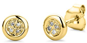 Orovi Pendientes Mujer Oro Blanco y Amarillo Oro de ley 9 Quilates Pendientes Diamantes Naturalesde -Lóbulo Pequeño Botón Hipoalergénico para Todas las Ocasiones - Cierre de Mariposa (Oro Amarillo)