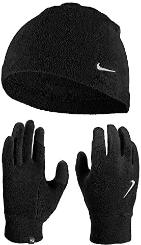 Nike Herren Fleece Hut and Handschuh Set Winter Set Mütze und Handschuhe Running Training warm, Black/Black/Silver, S/M