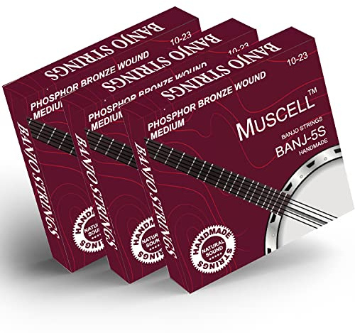 MUSCELL Banjo Strings, Handmade Phosphor Bronze 5-String Banjo Strings Ball End - 3 Packs Medium 10-23 BANJ-5S