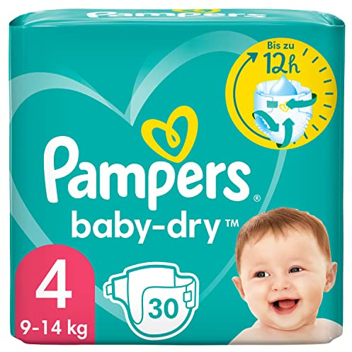 Pampers Baby-Dry tamaño 4, 30 pañales, hasta 12 horas de protección contra fugas, 9 kg - 14 kg.