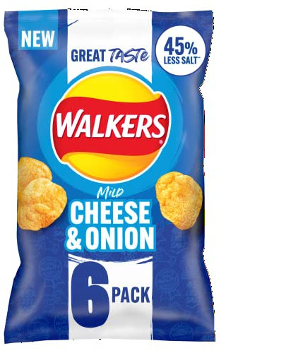 Walkers Less Salt Mild Cheese & Onion Multipack Crisps 6 x 25g