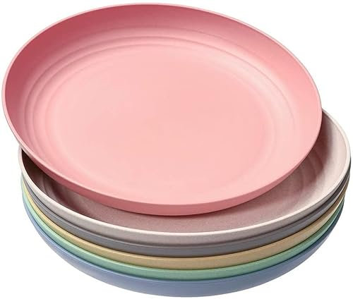 Hobein Large Dinner Plates Set of 6, Lightweight Unbreakable Plastic Multicolour 10 inch Reusable Microwave Plate, Dishwasher & Freezer Safe for Kids, Adult, Picnic, Camping & BBQ