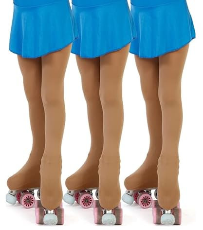 AQUILONE 100 Denier Skating Strumpfhose, Mädchen Skating Kunstturnen Skating Strumpfhose, 3D Mikrofaser Sport Socken mit Skate Cover Muster - Made in Italy (Natürlich, 12/14)