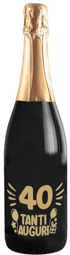 Bottiglia di Prosecco D.O.C. Extra Dry 0.75 lt., per idea regalo di compleanno 40 anni per lui e per lei, tanti auguri con etichetta in oro (Oro, 40)