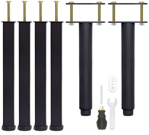 Pied de Lit 30 cm à Visser, Pied Sommier à Lattes Universel, Reglable en Hauteur, Metal, Carré + Rond, Boulons M8, pour le Cadre Métallique d’un Sommier Adulte, Noir, Lot de 6 (4 Latéraux + 2 Central)