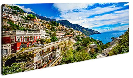 deyoli Amalfi Costa d'Italia Panorama 100 x 50 cm su tela, stampa digitale di alta qualità con cornice