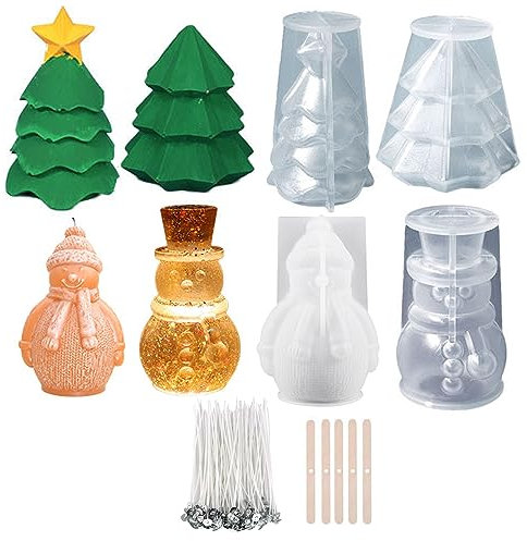 Treedix Snowman Christmas Tree Resin Molds Silicone, 3D Candle Making Molds, Moulds for Epoxy Resin, Candle Making, Home Garden Ornaments Christmas Decoration, DIY Gifts Crafts (4 Sets)