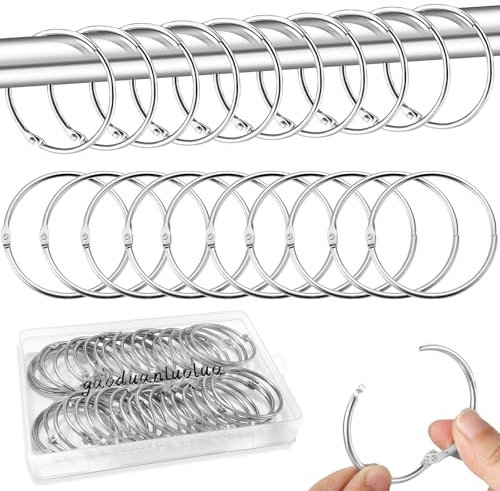 40 Stück Vorhangringe Metall, 50mm Gardinenringe zum Öffnen, Duschvorhang Ringe, Vorhang Hängend Ringe für Duschvorhänge und Gardinenstangen Buchringe (Silber)