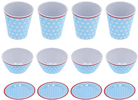 Natudeco Set da 12 Pezzi, Stoviglie in Melamina, Set di Piatti, Ciotole, Tazze a Pois Blu Chiaro, Accessori da Pranzo, Tavolo da Cucina, per La Cucina del Ristorante di Casa