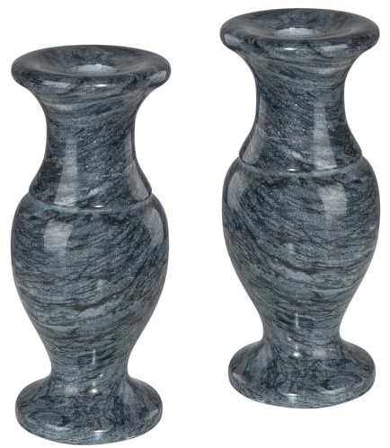 Lot de 2 vases de cimetière en marbre naturel avec trous de drainage pour table de maison, fleurs de cimetière, décorations funéraires (noir, 2 pièces)