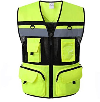 HASMI Arbeitssicherheitsweste 9 Taschen Motorrad Orange Sommer Mesh Weste Reflektierende Sicherheitsweste Hohe Sichtbarkeit Nachtwarnung Sicherheitsmantel für Auto Hochsichtbar, reflektierend