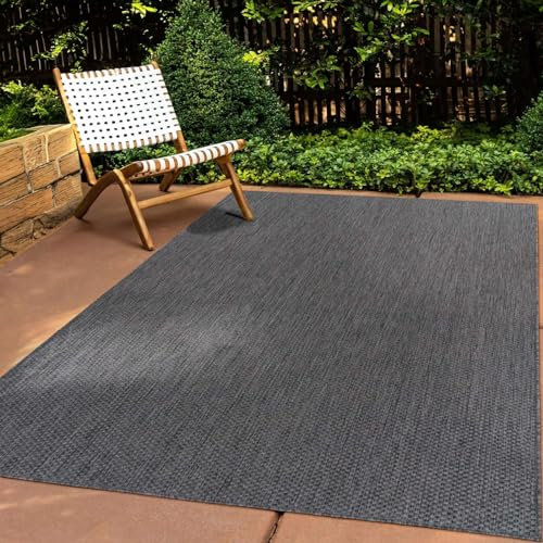 In & Outdoor Teppich Wetterfest Wohnzimmer Balkon Küchenteppich Terrassenteppich Flachgewebe Sisaloptik Meliert Einfarbig anthrazit 140x200 cm