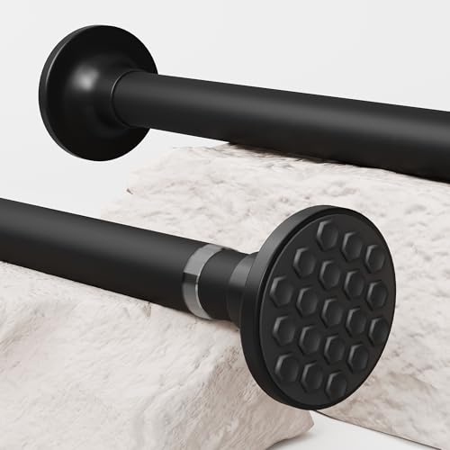 Bastone per tenda da doccia estensibile senza fori, asta telescopica in acciaio inox, per soggiorno, camera da letto, bagno, balcone (350-405 cm, Φ32 mm, nero)