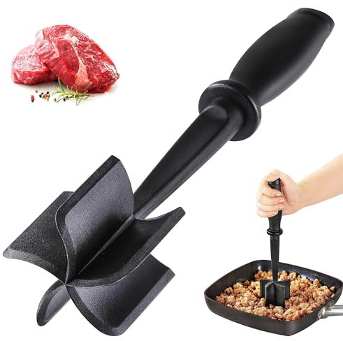 EnixwH Spatule Plancha, Spatule Coudée, Spatule Cuisine, Spatule en Plastique 28 × 6 × 5,5 cm, Hachoir à Viande Mélangé et Haché, pour Remuer La Viande, Légumes et Purée de Pommes de Terre (Noir)