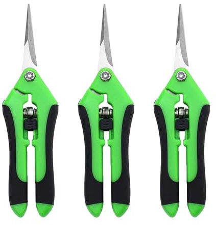 3Pcs Tijeras de Podar Pequeñas, Tijeras Curva y Recta para Jardinería Tijeras de Podar de Acero Inoxidable Cuchilla Recta Tijeras de Jardinería de Mano Ergonómicas para Bonsái Flores (Green)