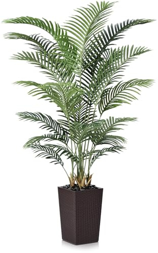 VeriNatural Palma Artificiale 180cm in Vaso Intrecciato Marrone con Ciottoli - Pianta Finta Alta - Piante Finte da Interno ed Esterno Grandi per Decorazioni Casa, Ufficio, Balcone,VN130