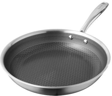 Redchef Non Stick Hybrid Egg/Omelette Pan,24cm Ceramic Frying Pan,Tri-Ply Stainless Steel Skillet,Non Toxic,PFAS PFOA/PTFE Free,Dishwasher/Oven Safe,Suitable for Induction Hobs,9.5(Black)