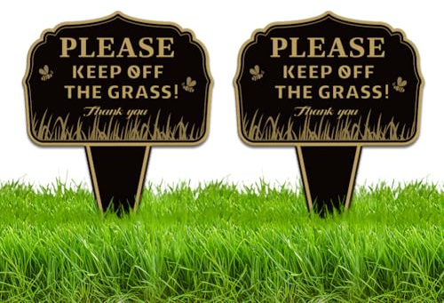 WEBEEDY Confezione da 2 cartelli in alluminio con scritta Stay Off Grass Yard Keep Off Grass Sign Outdoor No Pooping Dog Signs for Yard Waterproof Metal Signs with Stake for Lawn Garden Outdoor use
