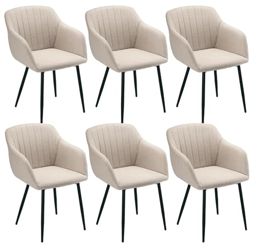 Goeurvant Dining Chairs Set of 6 Polyester Armchair for Living Room with Metal Legs Kitchen Chairs, Beige