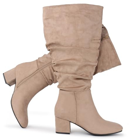 Chicblooms, stivali da donna con polpaccio extra largo, stivali in pelle scamosciata casual con tacco a blocco, talpa, 38.5 EU