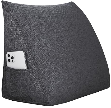 strusery Cojín triangular de cuña, cómoda almohada de lino para el respaldo para leer o sentarse, cojín de apoyo versátil para sofá, cama y tiempo de relajación (gris Ma, 45 x 20 x 35 cm)