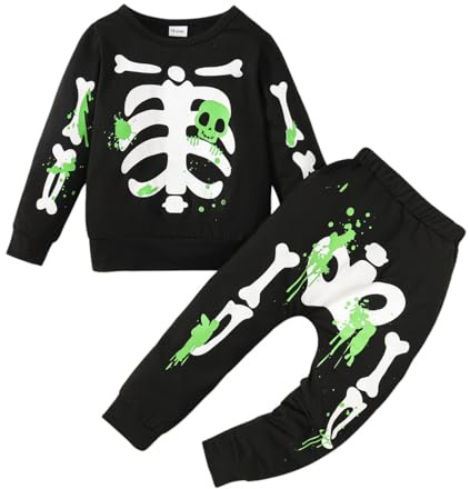 Generisch Tuta da ginnastica per bambini, da jogging, per ragazzi, estiva, casual, per ragazzi, con stampa di Halloween, personalità alla moda, a maniche lunghe, set per ragazzi