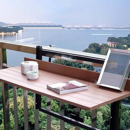 FAXJRU Mesa Colgante De Balcón, Plegable Colgante con Barandilla De Jardín, De Terraza, Folding Table Multifuncional para Desayunar Ajustable, Color de la Madera,80 * 30cm