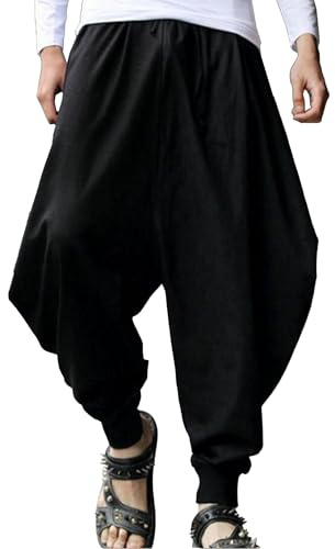 Baggy byxor män avslappnad passform haremsbyxor ledig stretchig midja dragsko hippie baggy träningsbyxor