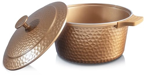 Gotham Steel Hammered 5 Qt Lightweight Dutch Oven Pot with Lid & Holders, Ceramic Non Toxic, Oven Safe & Even Heat Retaining Dutch Oven for Bread Baking Sourdough, Soup, 70% Lighter than Cast Iron