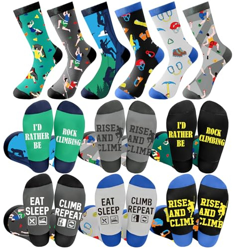 Bonuci 6 Pairs Rock Climbing Socks Gift for Men Novelty Rock Climbing Running Hunting Socks for Men Climbers Christmas Gift