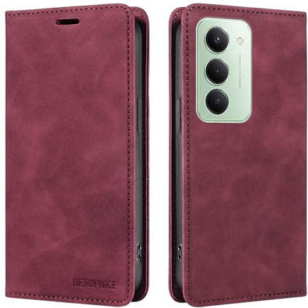 DEDUX fodral kompatibelt med Xiaomi Redmi 15 5G, RFID-blockerande magnetiskt läder flip fodral kreditkortshållare folio telefonfodral. Röd