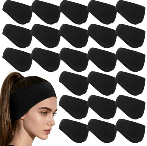 24 Pcs Ear Warmer Headband Bulk, Winter Warm Earmuffs for Men Women Black Polyester Elastic Ear Covers Headband for Cycling, Running, Outdoor Sports in Cold Weather