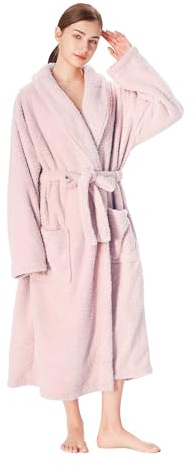 Catalonia Classy Long Dressing Gown Womens, Fluffy Ladies Fleece Bathrobe, Soft Warm Thick House Coats Plush Shawl Collar Robe Men, M, Pink