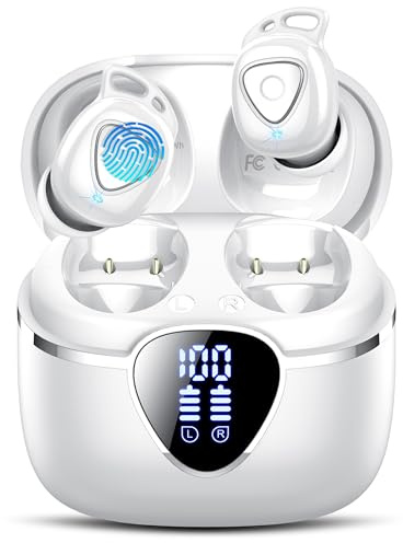 Wireless Earbuds, Bluetooth 5.4 Headphones In Ear with HiFi Stereo Deep Bass, 40H Wireless Earphones with ENC Noise Cancelling Mic, LED Display, IP7 Waterproof Bluetooth Earbuds for Android iOS, White