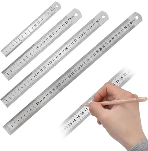 HuaMuDM 4 Pcs Regla Metalica, Regla de Acero Inoxidable 15cm 20cm 30cm 40cm, Regla de Precisión Métrica e Imperial, para Escuelas, Oficinas, Medir, Dibujo