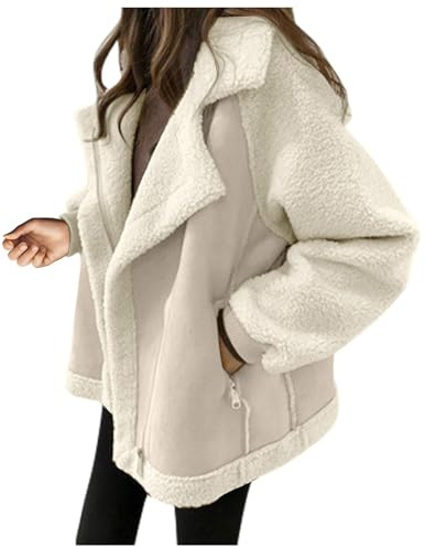 Générique Veste Polaire Femme Chaude Blouson Moto Teddy Chic Manteau Hiver Doux Douillet Cardigan Sherpa Boutons avec Poches Épais Col Revers Manches Longues Anti-Froid Kaki XXL