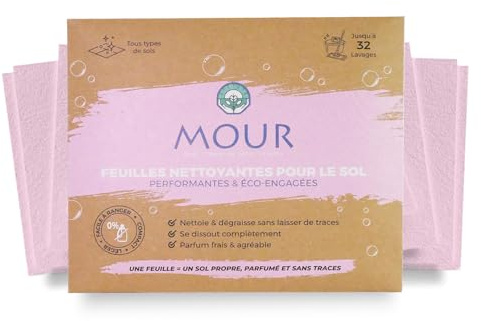 Lave Sol en Feuilles Écologique – 32 Lavages – Nettoyant Sol Sans Plastique, Sans Produits Irritants – Ultra Léger & Efficace – Parquet, Carrelage, Cuisine & Salle de Bain – Mourgreen