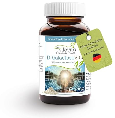 Cellavita – D-Galactose Vita Pulver (>98% hochrein) 200g – Galaktose Nahrungsergänzung für Energiestoffwechsel & Gehirnfunktion – Einfachzucker zusatzstofffrei für mentale Klarheit & Wohlbefinden