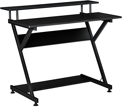 HOMCOM Bureau Gaming 100 cm Bureau Informatique avec Support d'Écran Bois métal Noir