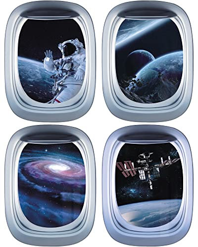 KAIRNE 3D Planet Wandtattoo,Astronaut Wandtattoo für Kinderzimmer Jungen,3D Bullauge Wandsticker,Weltall Wandaufkleber Jugendzimmer,Galaxis Universum Wandbild für Schlafzimmer Teenager Wohnzimmer Deko