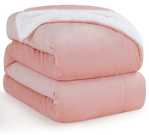 Aisbo Sherpa Fleece Sofa Blanket, 230 x 270 cm, Winter Sofa Throw, 230 x 270 cm, Sheep Pink, Soft and Warm