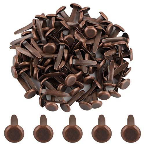 BETESSIN 100pcs Tachuela Redonda Dorada Antigua, Mini Brad Paper Fasteners, Sujetador de Papel, Pasador Papel Mini Encuadernador Cabeza, Clavos Scrapbook DIY Álbumes Recortes Manualidad, 8mm*16mm