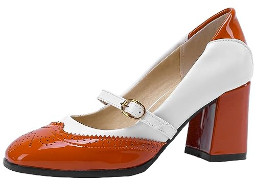 Mo Joc Zapatos de vestir elegantes Mary Jane con puntera cuadrada y tacón grueso para mujer, naranja, 40 EU