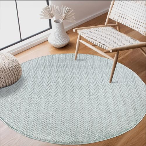 carpet city Teppich Wohnzimmer 160 cm Rund - Grün/Türkis - Kurzflor, 3D-Effekt, Glanzgarn - Chevron-Muster - Moderne Teppiche Schlafzimmer, Flur, Esszimmer