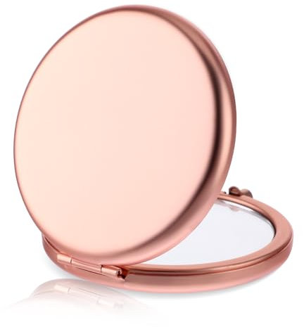 YUXIANLB Compact Mirror for Purse, Double-Sided 1X/2X Magnifying Metal Travel Makeup Mirrors, Portable Folding Mini Pocket Makeup Mirror for Purse, Handbag (Round, Rose Gold)